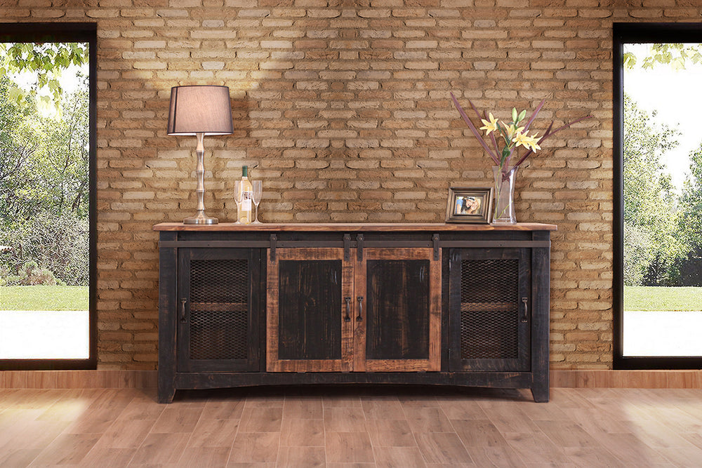 Pueblo Black-Stand para TV, 4 puertas y entrepaños