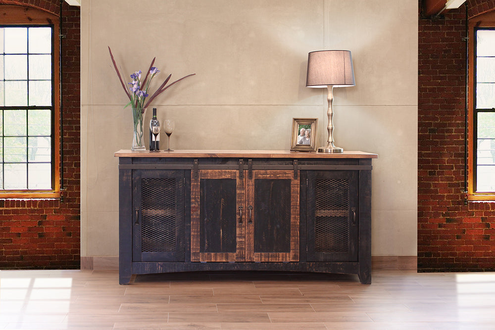 Pueblo Black-Stand para TV, 4 puertas y entrepaños