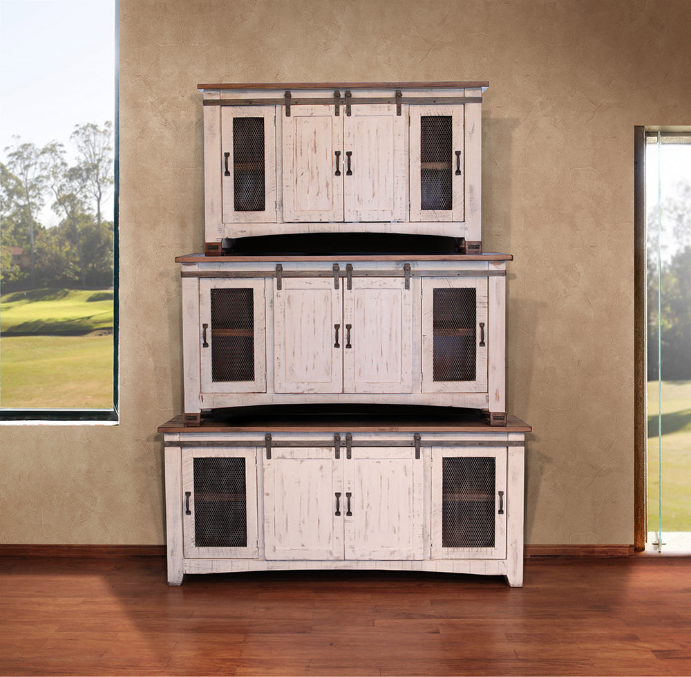 Pueblo White-Stand para TV, 4 puertas con entrepaños