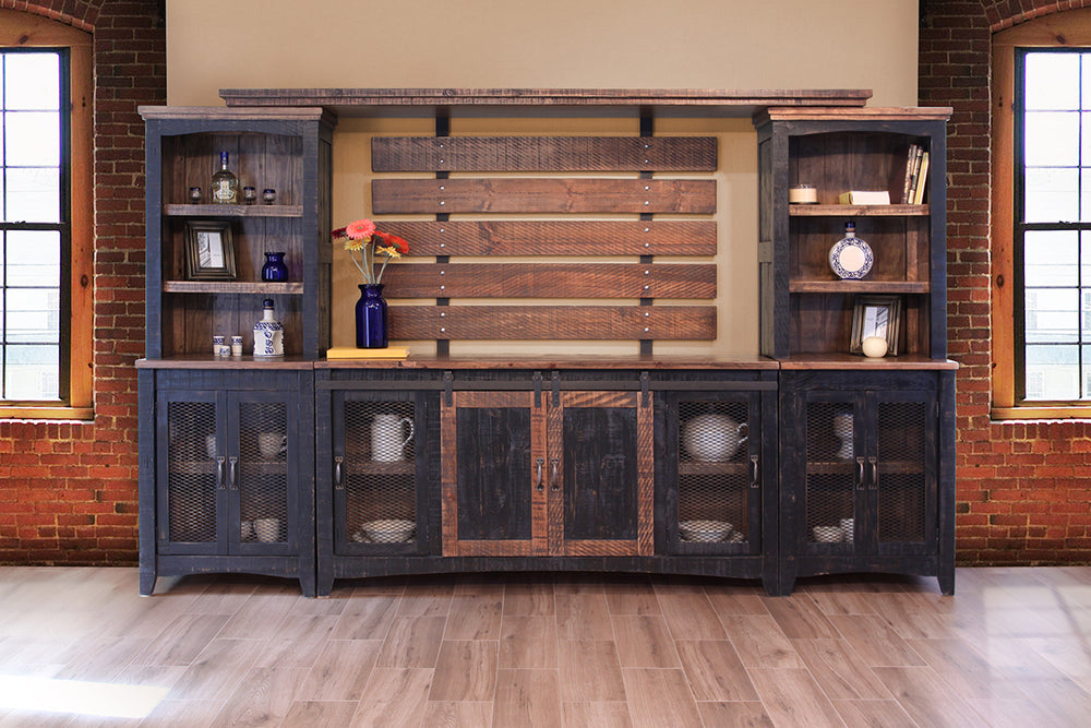 Pueblo Black-2 Sliding Doors, 2 Mesh Doors TV-Stand