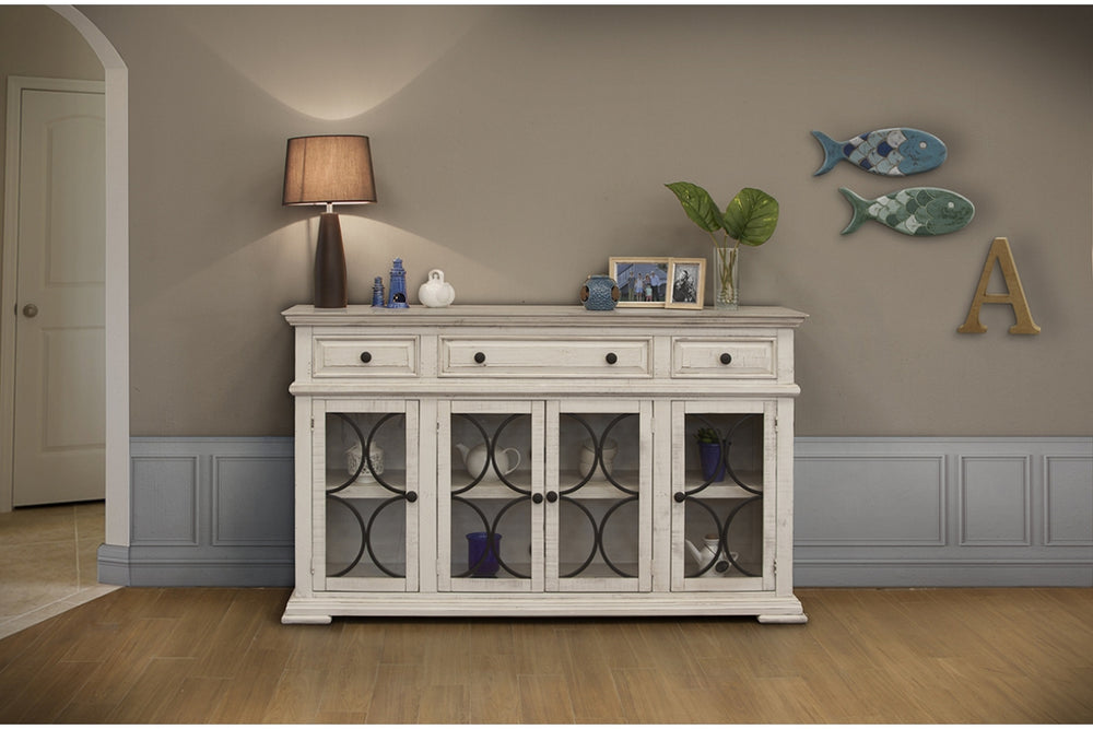 Bonanza Ivory-Mesa lateral, 4 puertas de vidrio, 3 cajones