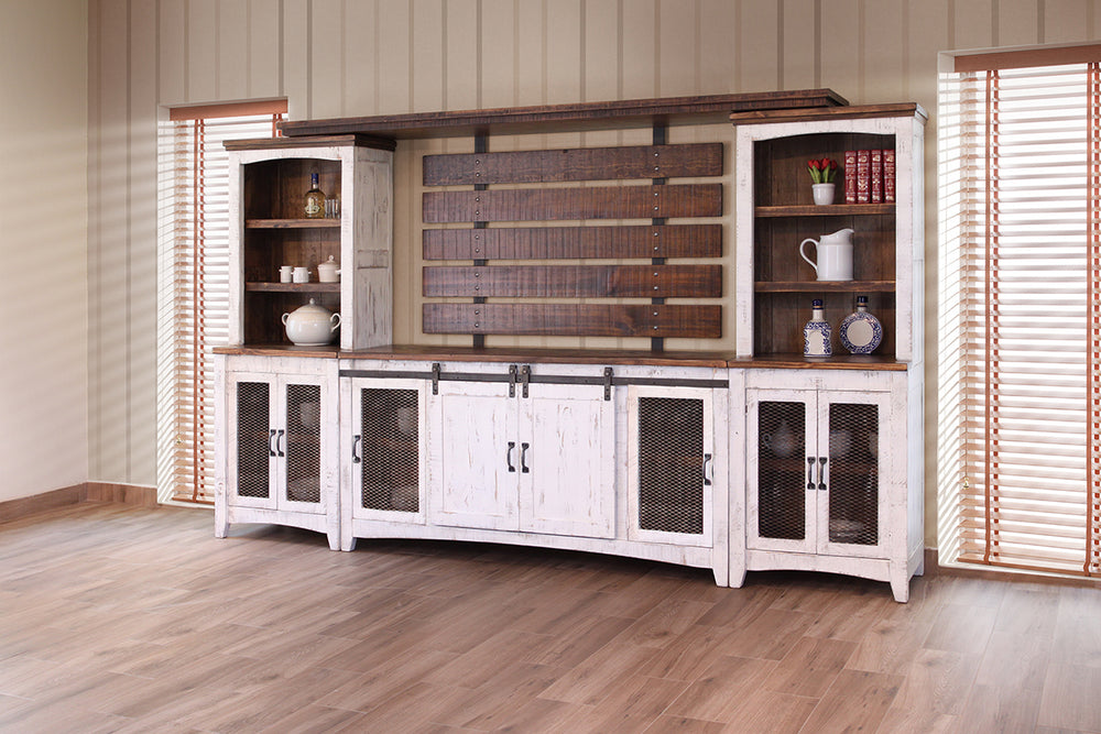 Pueblo White-Stand para TV, 4 puertas