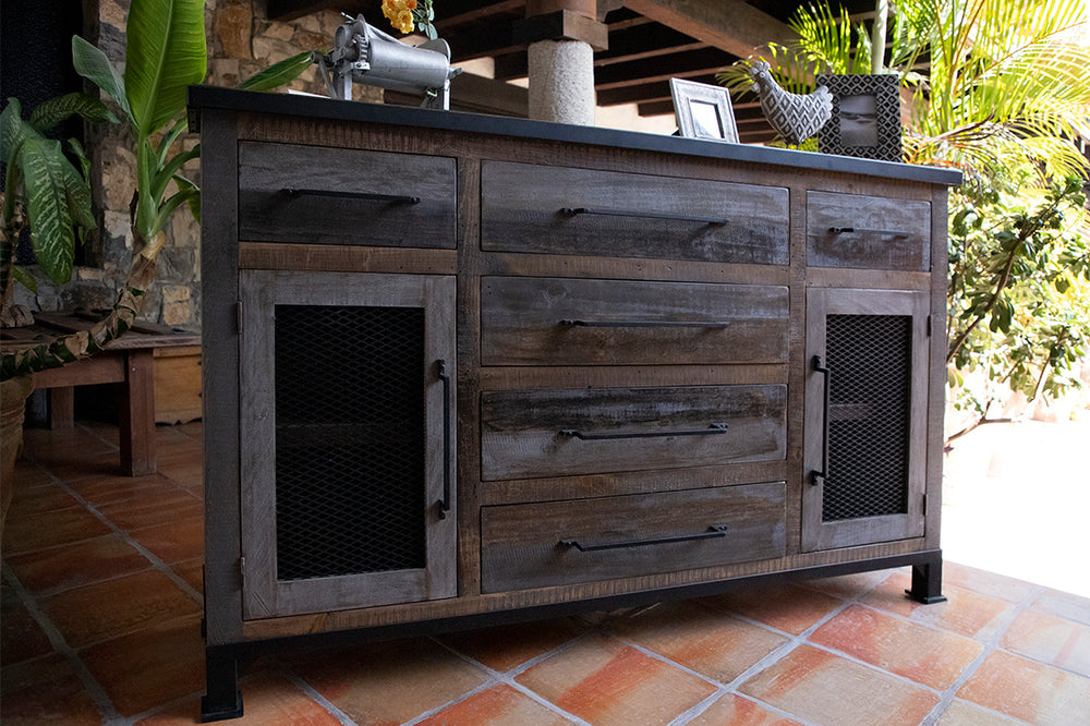 Antique Gray-Comoda, 6 cajones, 2 puertas