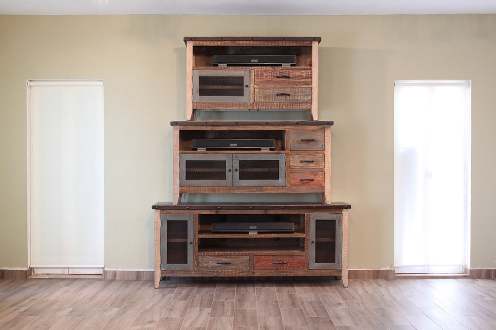 Antique Multicolor-2 Drawer 2 Iron Mesh Doors 76" TV Stand