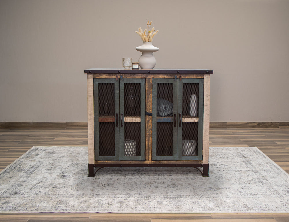 Antique White-Consola 48", 4 puertas de malla de hierro
