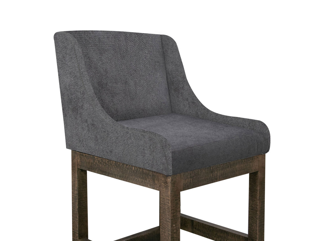 Gray-Wooden Frame & Base, 24" Upholstered Barstool