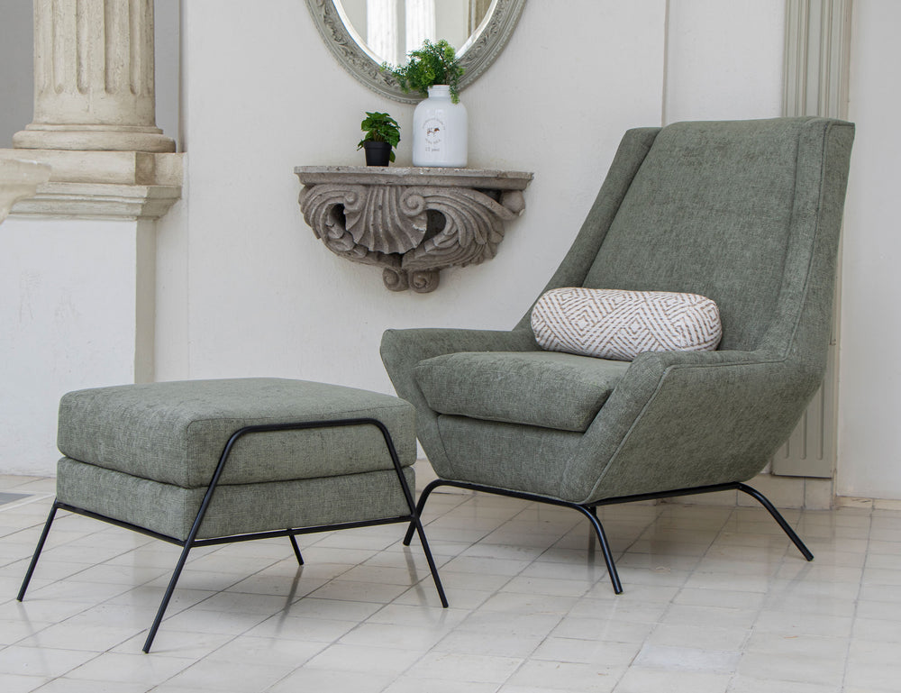 Tyne-Wooden Frame & Metal Base, Footstool Ottoman