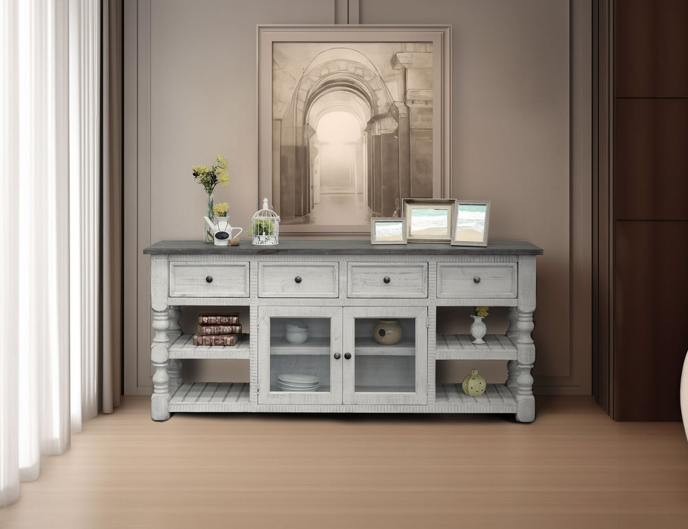 Stone-4 Drawer 2 Glass Doors 80" TV Stand