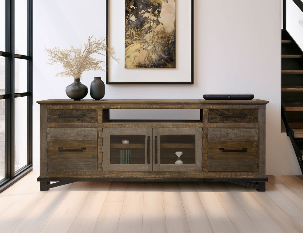Loft Brown-Stand para TV, 2 cajones, 4 puertas