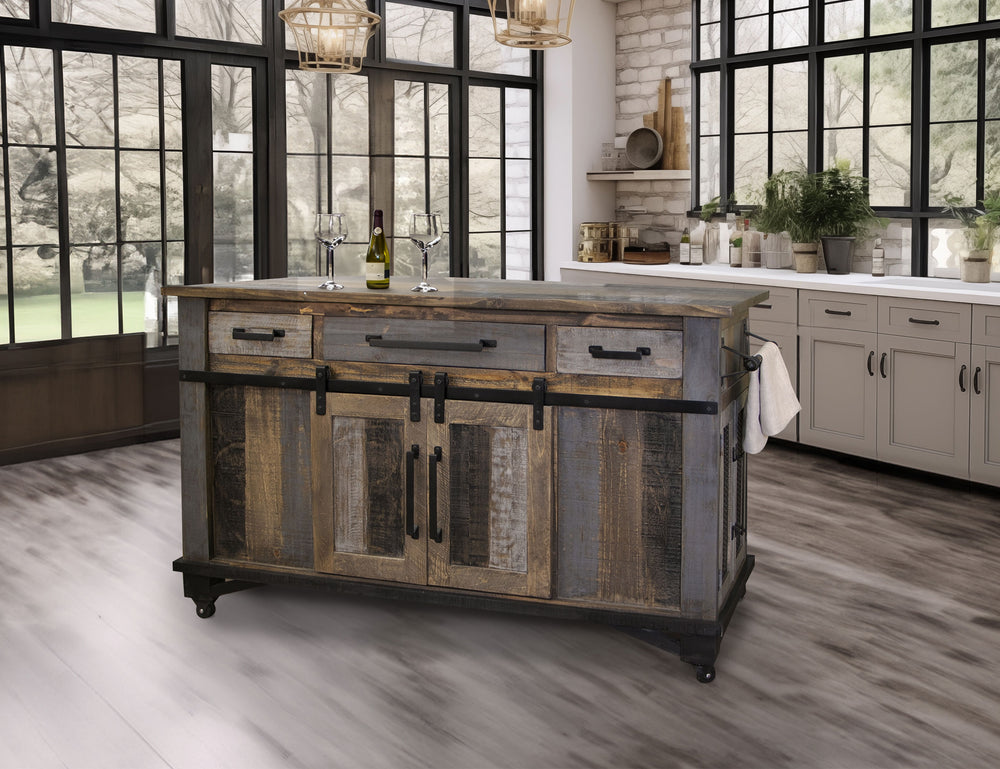 Loft Brown-3 Drawer 6 Doors Kitchen Island