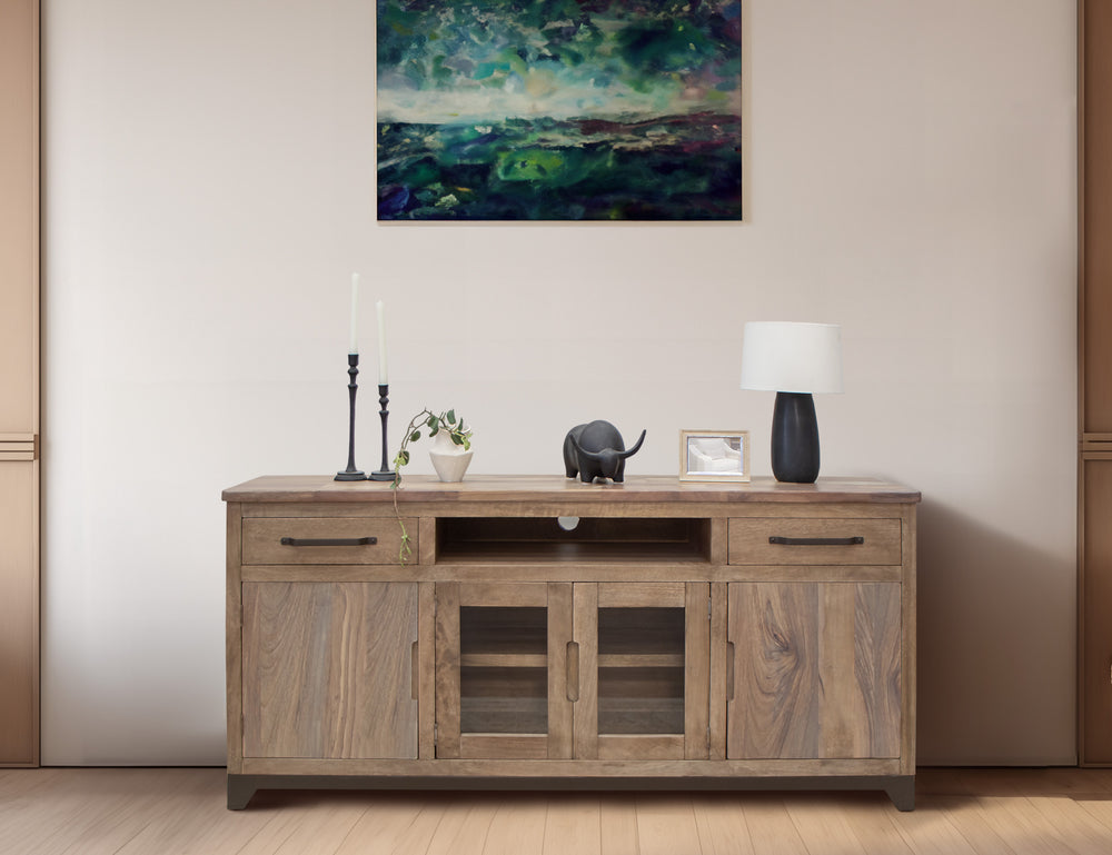 Natural Parota-2 Drawer 2 Door 2 Glass Door 70" TV Stand