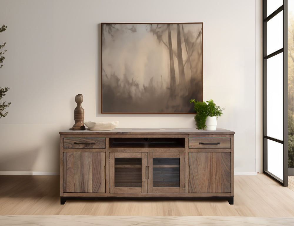 Natural Parota-2 Drawer, 2 Door, 2 Glass Door 80" TV Stand