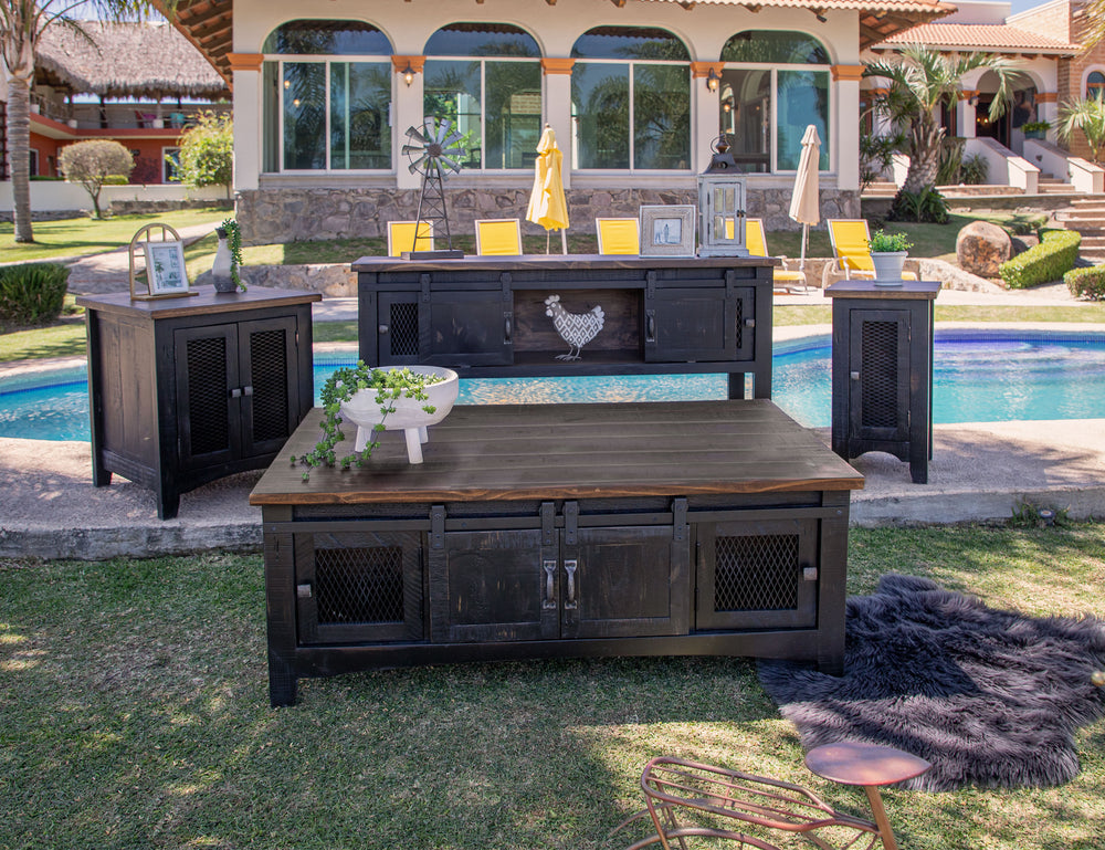 Pueblo Black-Mesa buffet, 2 puertas deslizables, 2 puertas con malla