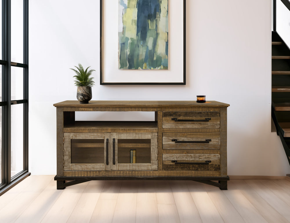 Loft Brown-Stand para TV, 3 cajones, 2 puertas